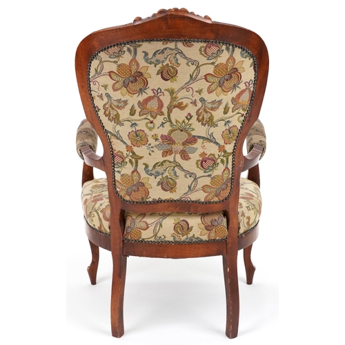 2073 - Victorian style armchair with floral upholstery on cabriole legs, 104cm high