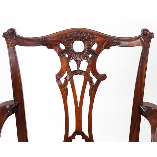 2090 - WITHDRAWN - Pair of Chippendale style mahogany carver chairs with pierced slats and floral upholster... 