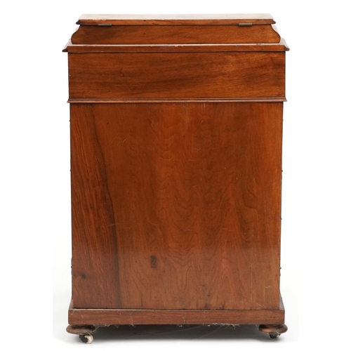 2035 - Victorian figured walnut and marquetry inlaid Davenport with tooled leather insert, fitted interior ... 