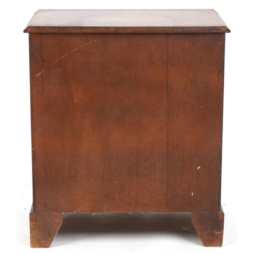 2083 - Georgian style inlaid mahogany five drawer chest on bracket feet, 73cm H x 62cm W x 41.5cm D