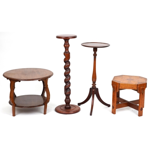 2093 - Occasional furniture including a square occasional table with marquetry inlaid top and a torchère, t... 