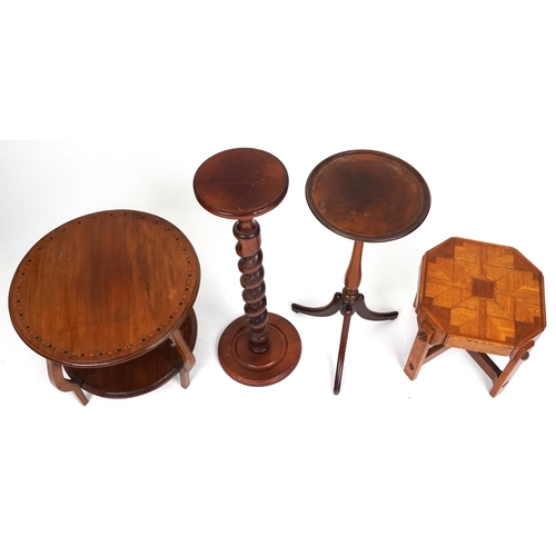 2093 - Occasional furniture including a square occasional table with marquetry inlaid top and a torchère, t... 