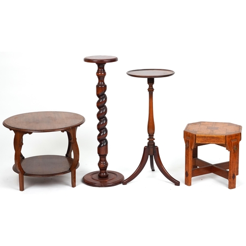 2093 - Occasional furniture including a square occasional table with marquetry inlaid top and a torchère, t... 