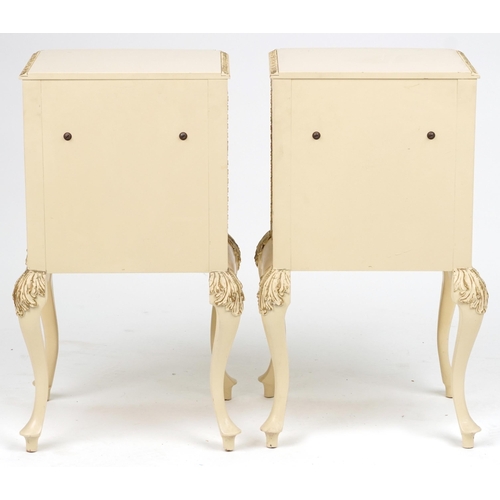 2089 - Pair of French style cream and gilt three drawer nightstands, 69.5cm H x 37cm W x 34cm D