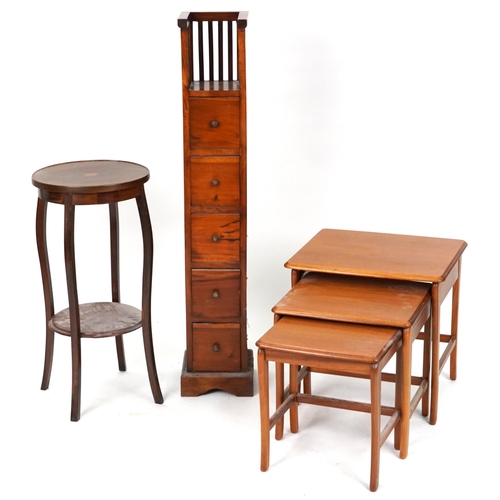 2103 - Occasional furniture including an Edwardian inlaid mahogany two tier stand with under tier and a fiv... 