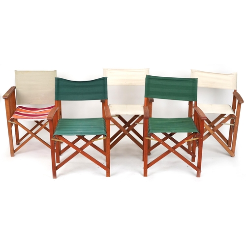 2156 - Five folding teak director's chairs, 90.5cm high