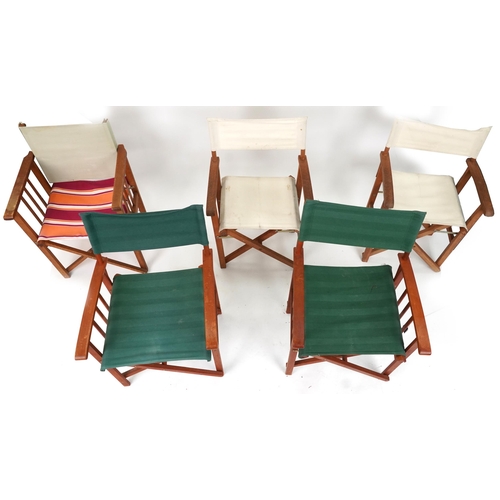 2156 - Five folding teak director's chairs, 90.5cm high