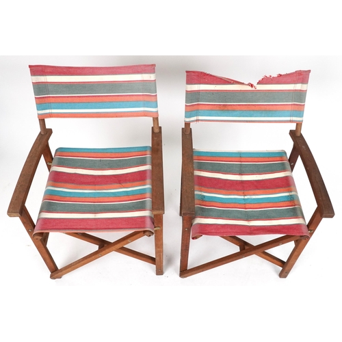 2157 - Pair of folding teak director's chairs, each 90cm high