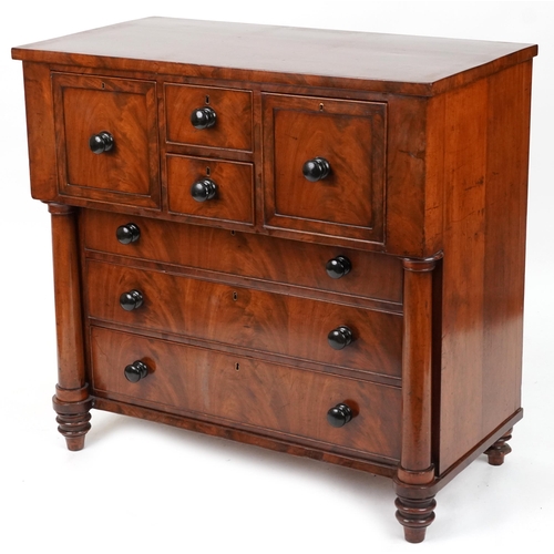 2012 - Scottish mahogany crossbanded chest with columns fitted with an arrangement of seven drawers, 106cm ... 