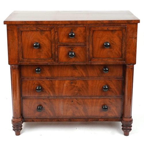 2012 - Scottish mahogany crossbanded chest with columns fitted with an arrangement of seven drawers, 106cm ... 