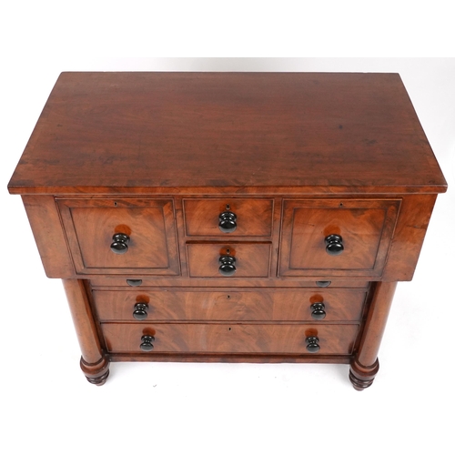 2012 - Scottish mahogany crossbanded chest with columns fitted with an arrangement of seven drawers, 106cm ... 