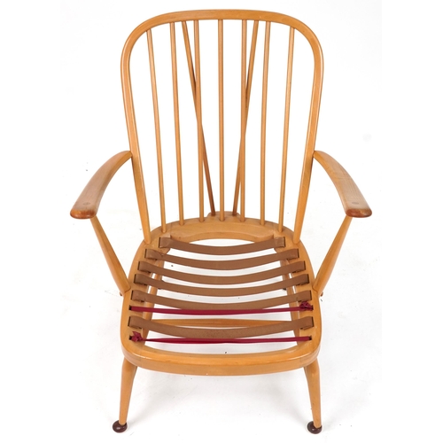 2069 - Ercol Windsor light elm stick back armchair, 110cm H x 69.5cm W x 68cm D