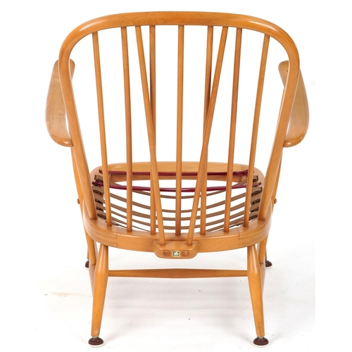 2069 - Ercol Windsor light elm stick back armchair, 110cm H x 69.5cm W x 68cm D