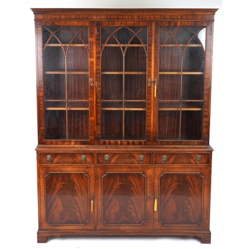 2021 - Georgian style mahogany library bookcase with lion mask handles, fitted with an arrangement of adjus... 