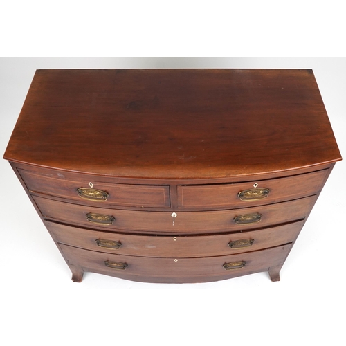 2037 - 19th century mahogany and boxwood strung bow fronted chest fitted with an arrangement of five drawer... 