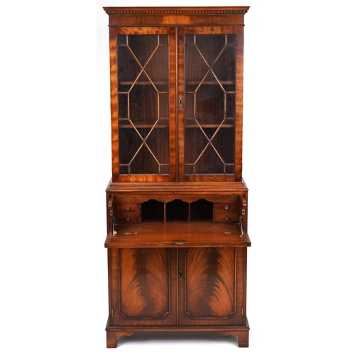 2081 - Georgian style mahogany secretaire bookcase with astral glazed doors above a fall enclosing various ... 