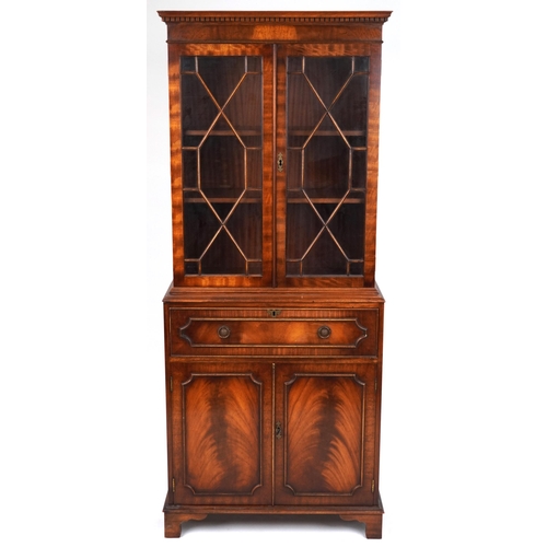 2081 - Georgian style mahogany secretaire bookcase with astral glazed doors above a fall enclosing various ... 