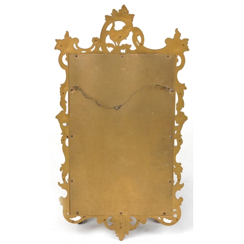 2166 - French style gilt acanthus design wall mirror with C scrolls and columns, 75cm x 43cm