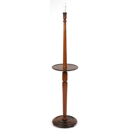 2091 - Turned mahogany standard lamp with shelf, 159cm high