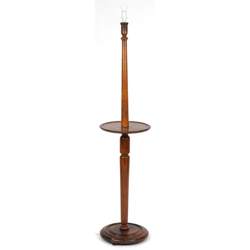 2091 - Turned mahogany standard lamp with shelf, 159cm high