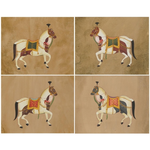 466 - Mughal horses, set of four Indian watercolour and gouaches, indistinct embossed watermarks, each mou... 