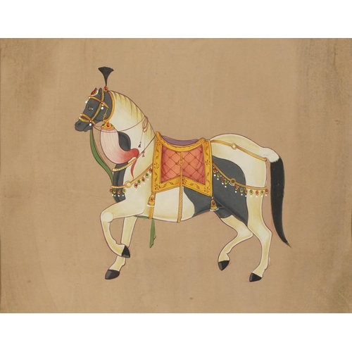 466 - Mughal horses, set of four Indian watercolour and gouaches, indistinct embossed watermarks, each mou... 