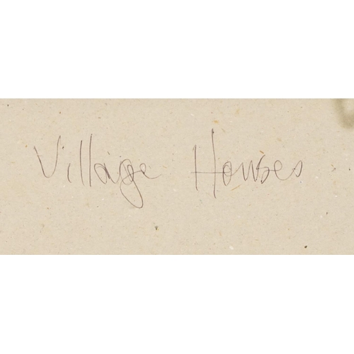 601 - Muriel Clutten - Village houses, African school pastel, stamp verso, mounted, framed and glazed, 28.... 