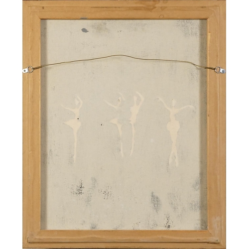 2177 - Four ballerinas, contemporary mixed media and relief on canvas, framed and glazed, 58.5cm x 48.5cm e... 