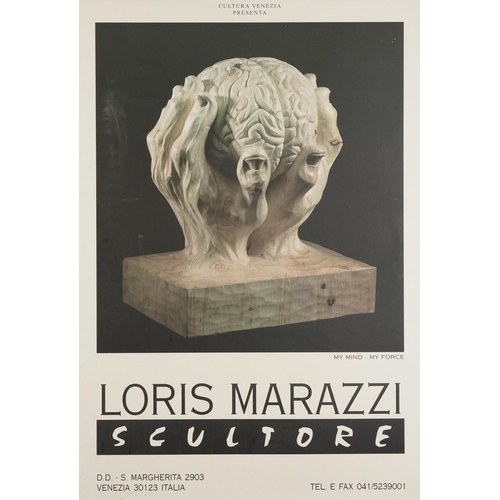 2521 - Italian Loris Marazzi Scultore Gallery advertising board, framed, 99cm x 68.5cm excluding the frame