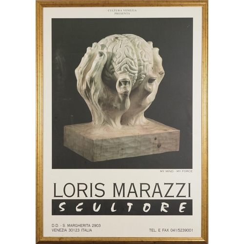 2521 - Italian Loris Marazzi Scultore Gallery advertising board, framed, 99cm x 68.5cm excluding the frame