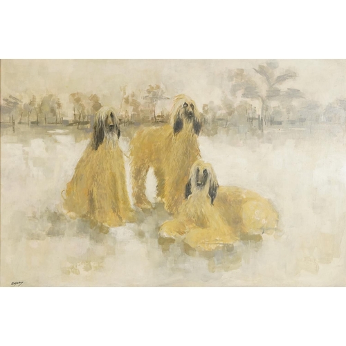 564 - Eastwood - Three Afghan hounds, Impressionist oil on board, mounted and framed, 90cm x 60cm excludin... 