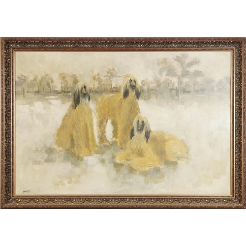 564 - Eastwood - Three Afghan hounds, Impressionist oil on board, mounted and framed, 90cm x 60cm excludin... 