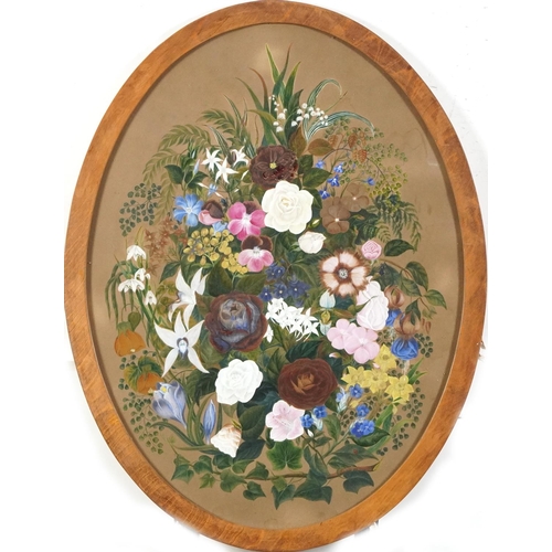 2178 - E C Oberton 1874 - Still life flowers, 19th century oval heightened watercolour, framed and glazed, ... 