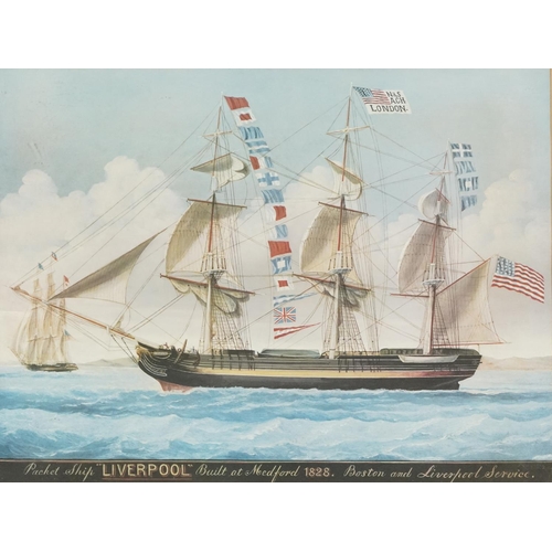 1668A - Liverpool packet ship shipping interest picture, mounted, framed and glazed, 50.5cm x 39.5cm excludi... 