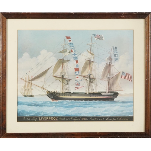 1668A - Liverpool packet ship shipping interest picture, mounted, framed and glazed, 50.5cm x 39.5cm excludi... 