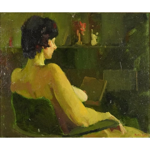 2209 - Manner of Ruskin Spear - Nude female, Post-war British oil on board, framed, 59.5cm x 49.5cm excludi... 