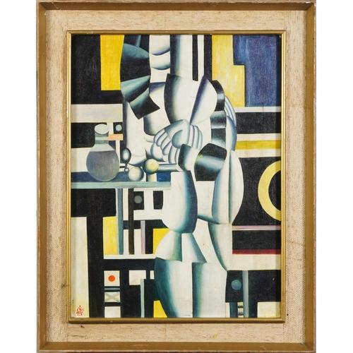 224 - After Fernand Leger - Abstract composition, French Cubist school oil on board, mounted and framed, 5... 