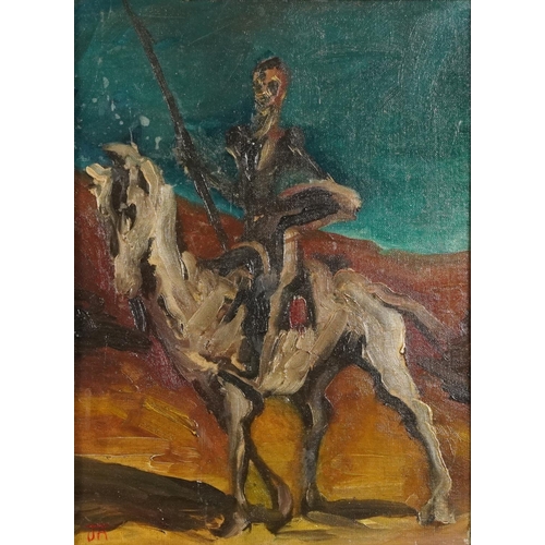 718 - Figure on horseback, post-war Impressionist oil on canvas laid on board, mounted and framed, 42cm x ... 