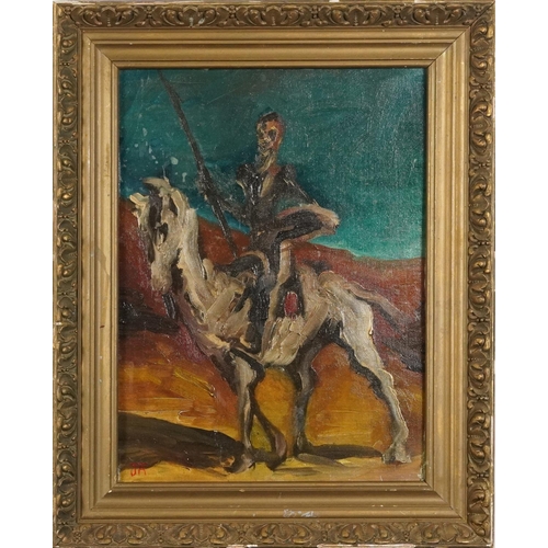 718 - Figure on horseback, post-war Impressionist oil on canvas laid on board, mounted and framed, 42cm x ... 