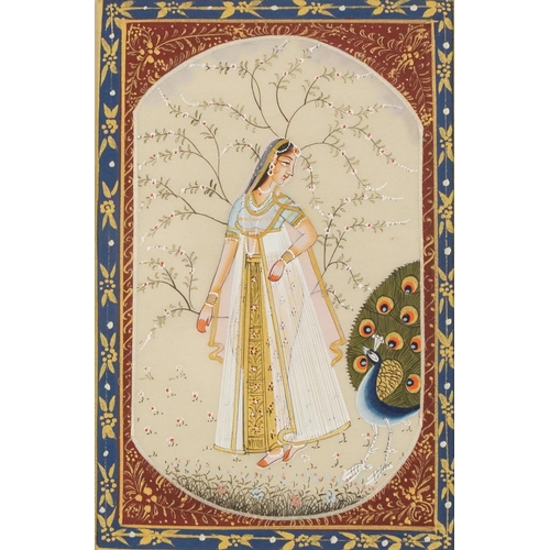 467 - Ragina Vasanta, pair of Indian Bundi school watercolours on silk, mounted and framed, one glazed, ea... 