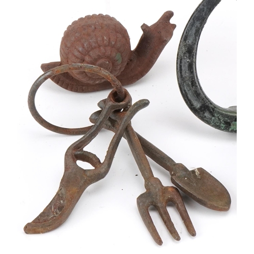 2415 - Metalware including travelling folding corkscrew in the form of a John Dewar & Sons whisky bottle an... 