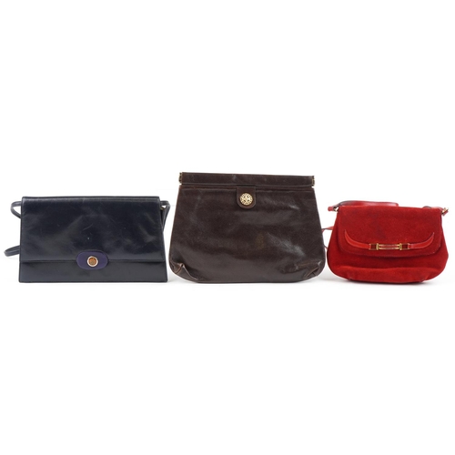 1077 - Three vintage Jaeger ladies suede and leather bags