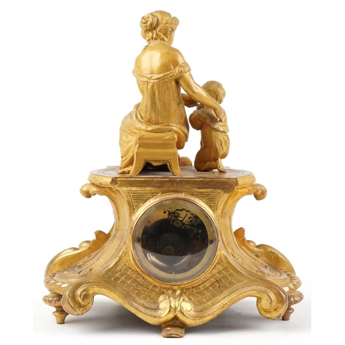 4 - 19th century French ormolu mantle clock surmounted with a mother and child striking on a bell with C... 