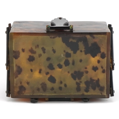 2408 - Chinese faux tortoiseshell three section cantilever casket with hinged lid and swing handle, 6cm H x... 