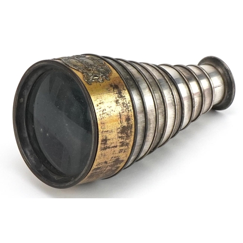 707 - Victorian William Warris Patent gilt brass nine draw pocket monocular telescope, 5cm in diameter