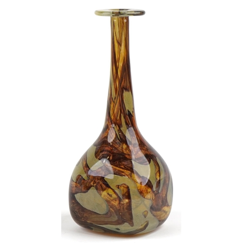 236 - Mdina, large Maltese brown and green glass longneck bottle vase with square body from the Earth rang... 