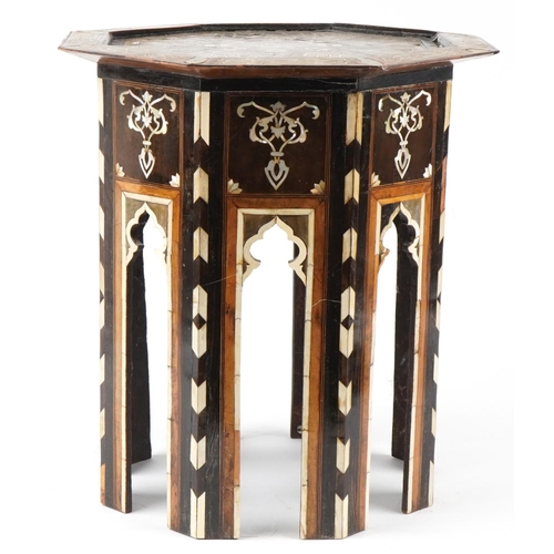 2050 - Manner of Liberty & Co, Moorish hexagonal side table with mother of pearl and bone inlaid with calli... 