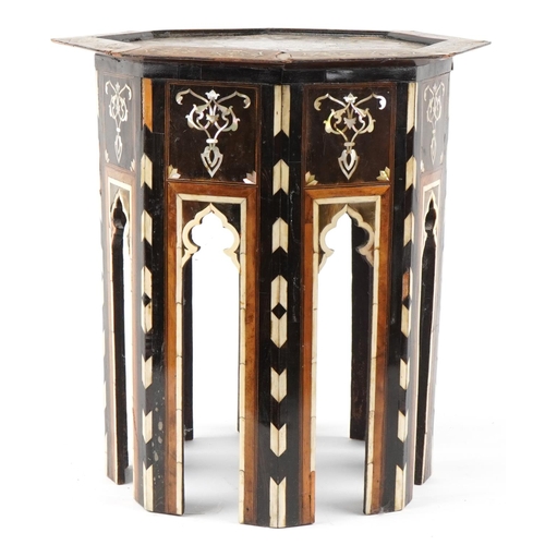 2050 - Manner of Liberty & Co, Moorish hexagonal side table with mother of pearl and bone inlaid with calli... 