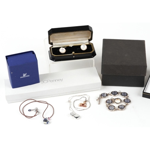 3738 - Silver jewellery including Swarovski, pendant set with diamonds and a multi gem love heart bracelet