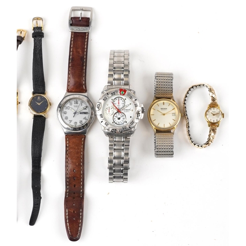 3728 - Vintage and later wristwatches including Swatch, Solo, silver Art Deco watch and a Pepsi bezel